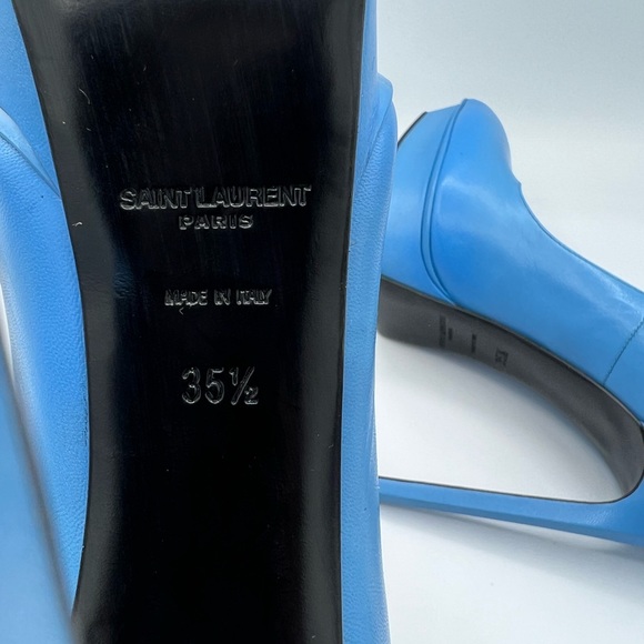 Yve Saint Laurent Platform 5 inch heels Powder Blue size 35.5 in leather - Picture 5 of 6
